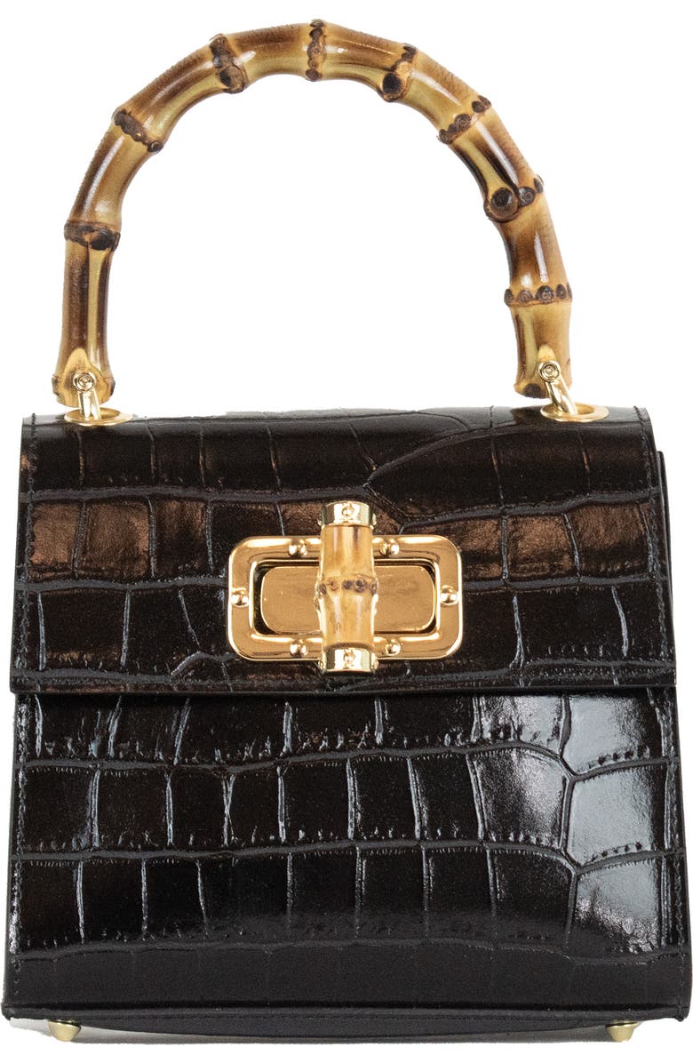 Persaman New York Ellie Croc Embossed Top Handle Bag, Main, color, Black