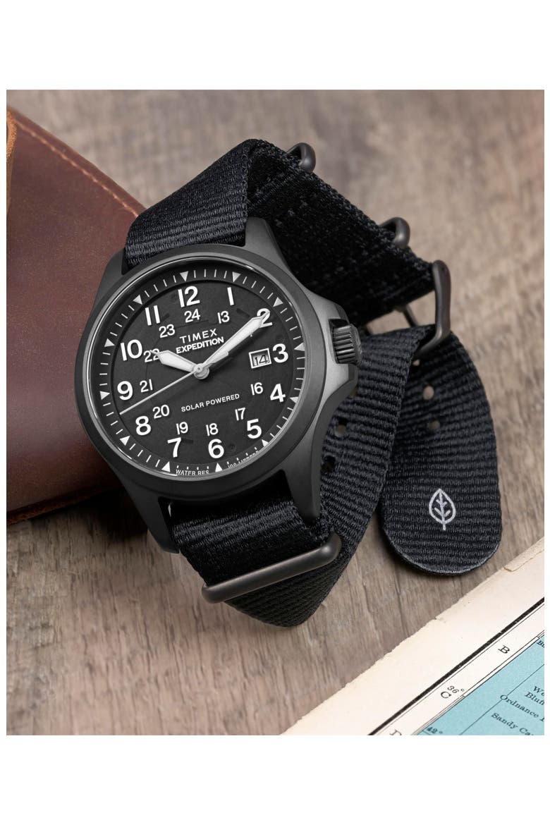 Expedition® North Field Post Solar Webbing Strap Watch, Alternate, color, BLACK