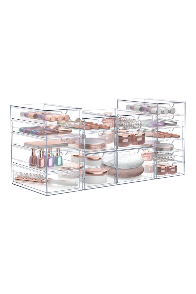 4-Pack 18-Drawer Storage Organizers, Main, color, CLEAR