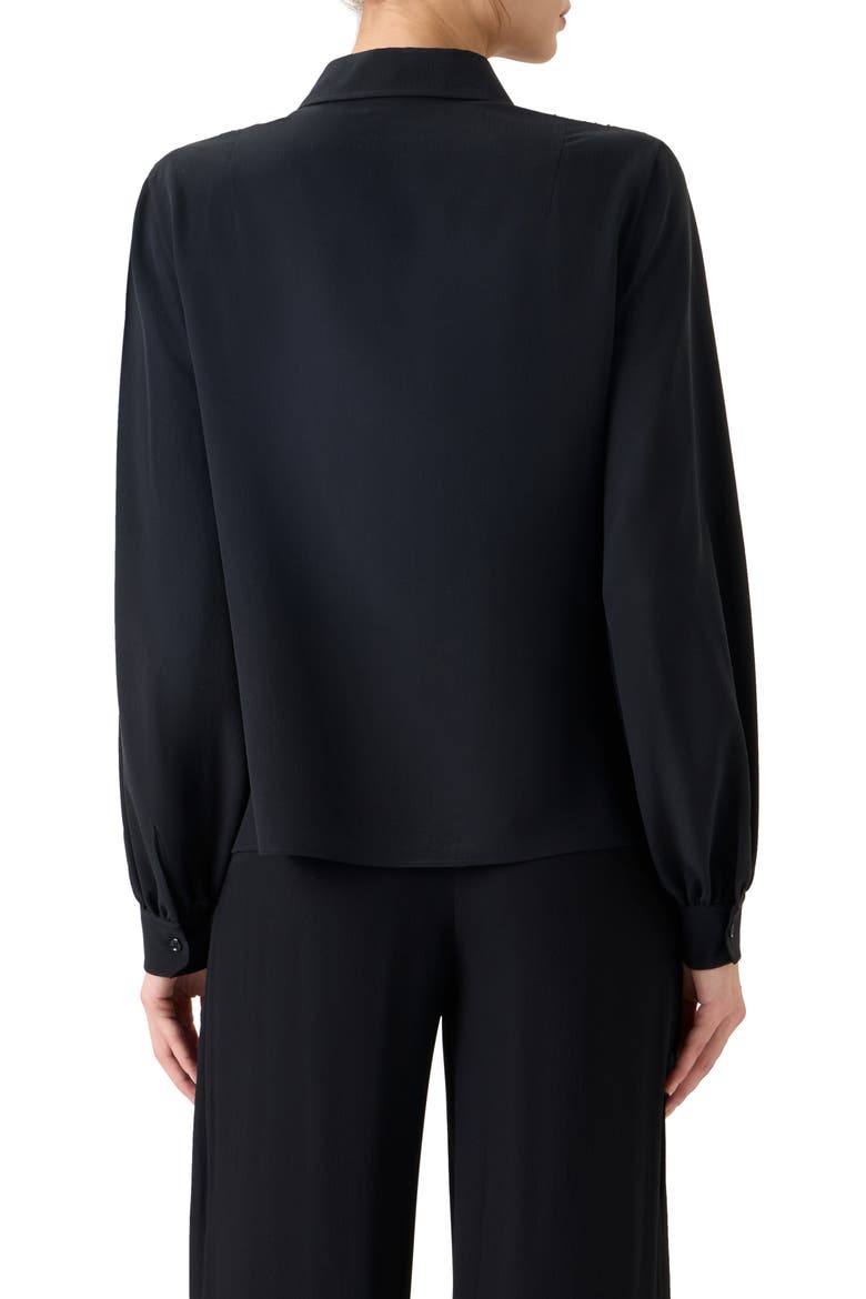Sequin Yoke Silk Crepe Button-Up Shirt, Alternate, color, BLACK