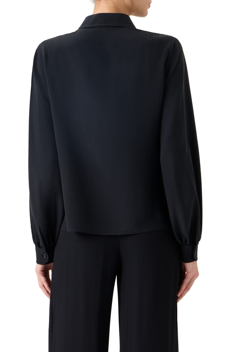Akris Sequin Yoke Silk Crepe Button-Up Shirt, Alternate, color, Black