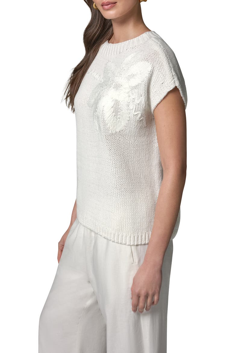 Floral Embroidered Short Sleeve Sweater, Alternate, color, CREAM/ CREAM