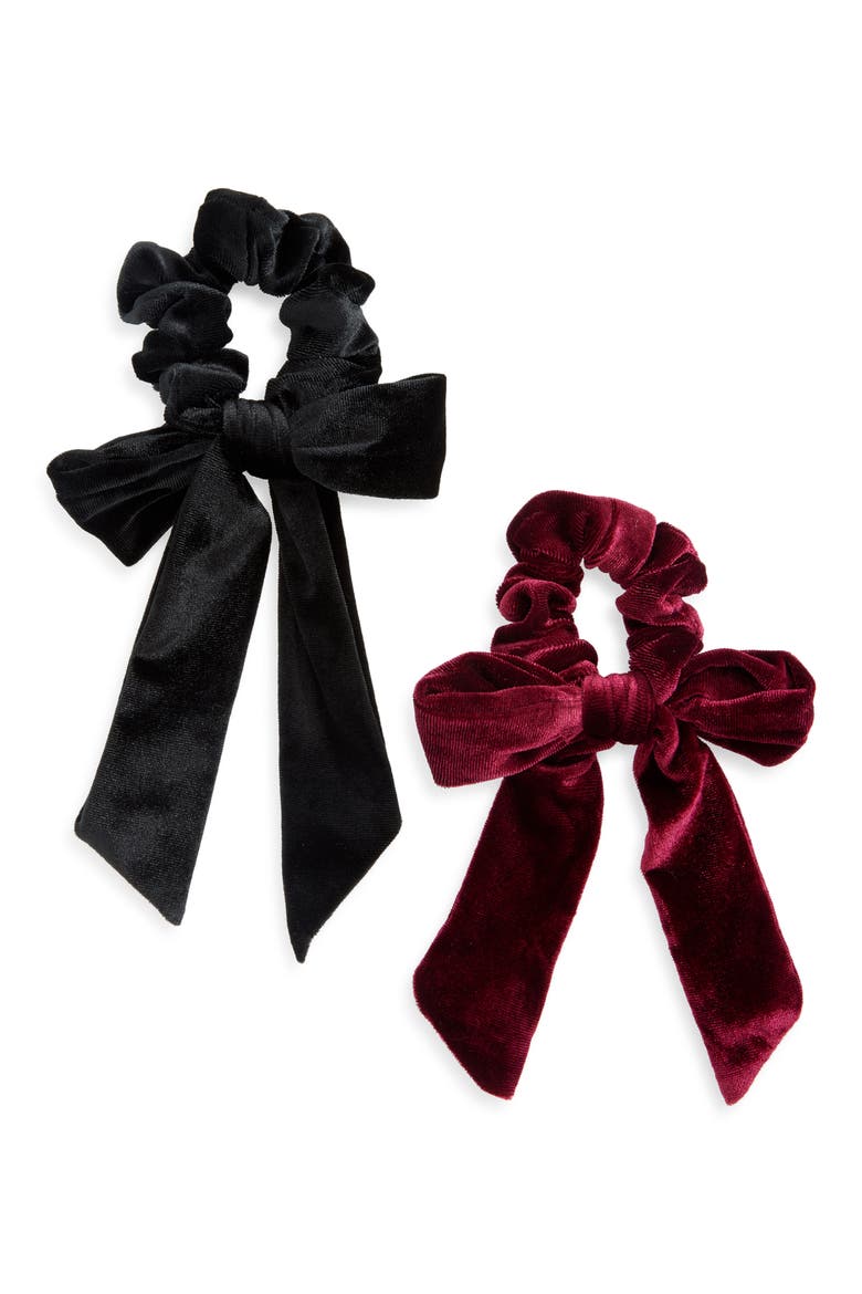 2-Pack Bow Hair Tie Set, Main, color, BURGUNDY/ BLACK