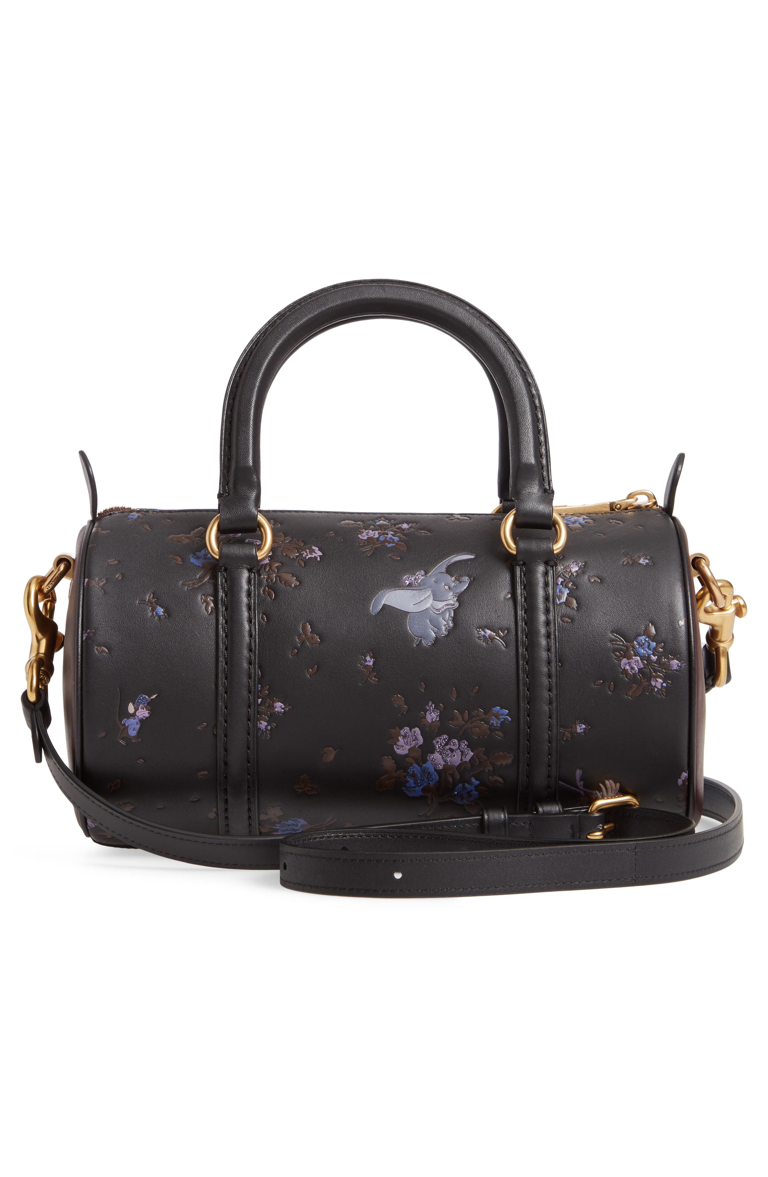 Disney x COACH Dumbo Leather Barrel Bag, Alternate, color, BLACK