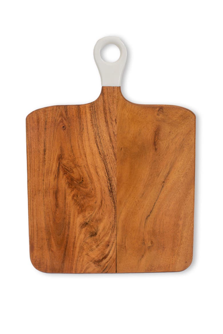 Wood + White Collection Acacia Wood Square Charcuterie Board, Medium, Alternate, color, white, brown