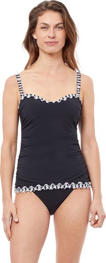 Profile By Gottex Enya Halter Neck Lattice Contrast Trim D Cup Size Underwire Tankini Swim Top  High Waist Skirted Swim Bottom