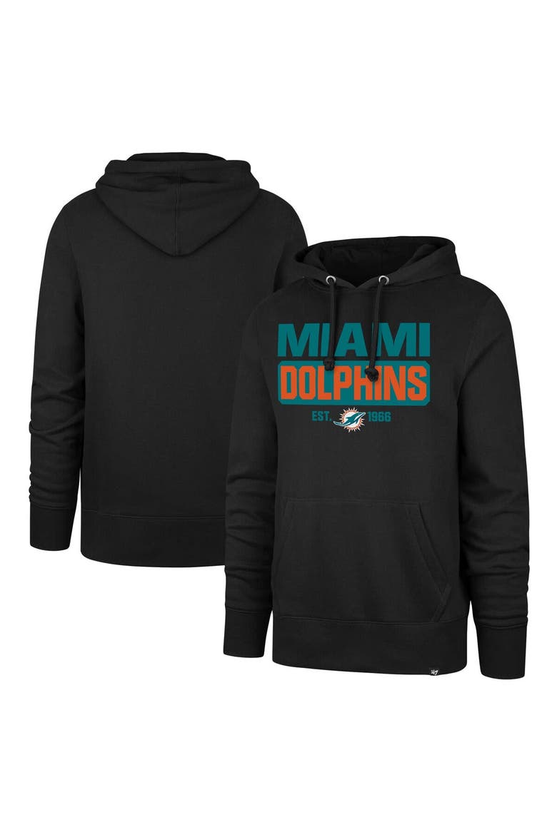 Men's '47 Black Miami Dolphins Box Out Headline Pullover Hoodie, Main, color, Black