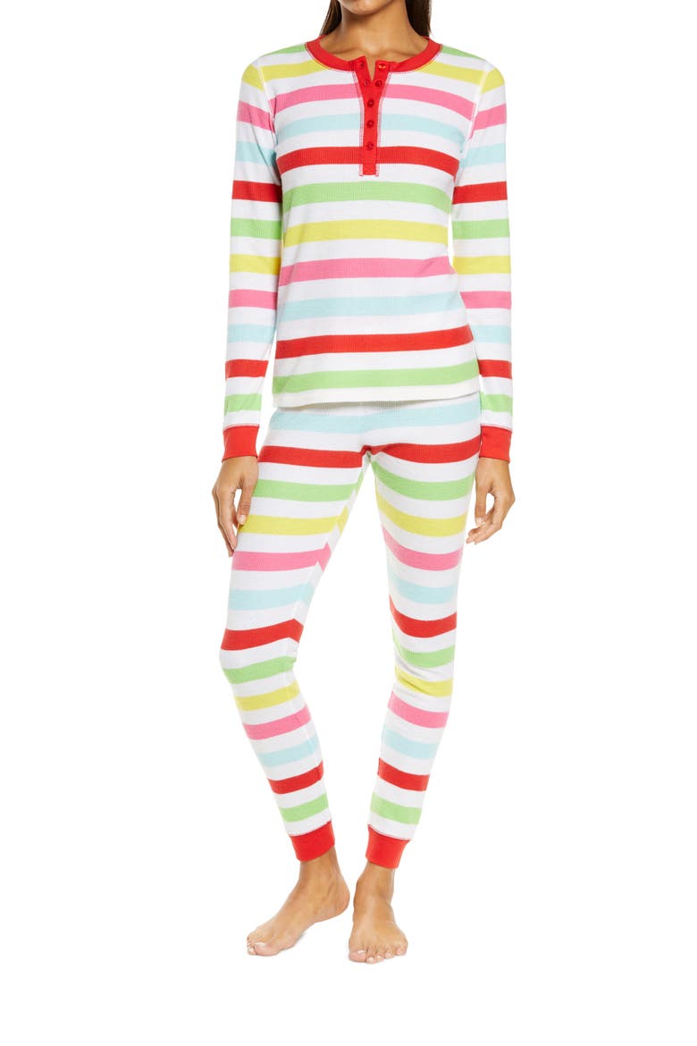 Fam Jam Two-Piece Thermal Pajamas, Main, color, RED CHINOISE MULTI STRIPE