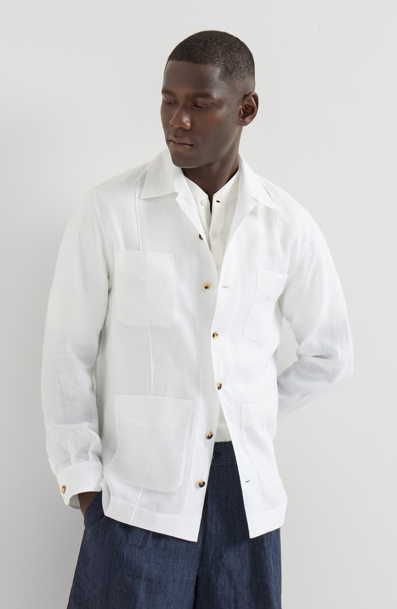 Brunello Cucinelli Linen guayabera, Alternate, color, White