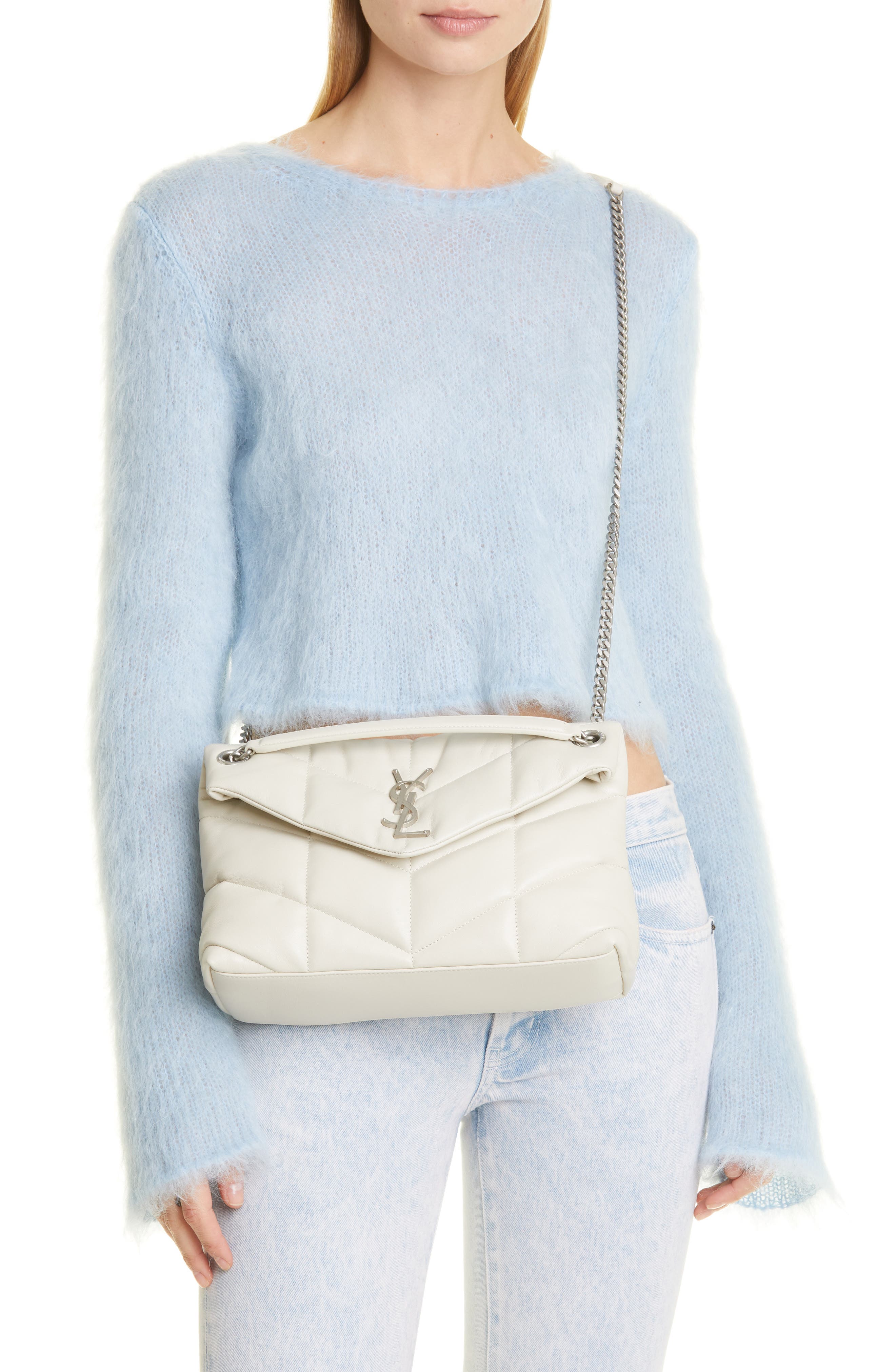 Small Lou Leather Puffer Bag, Alternate, color, CREMA SOFT
