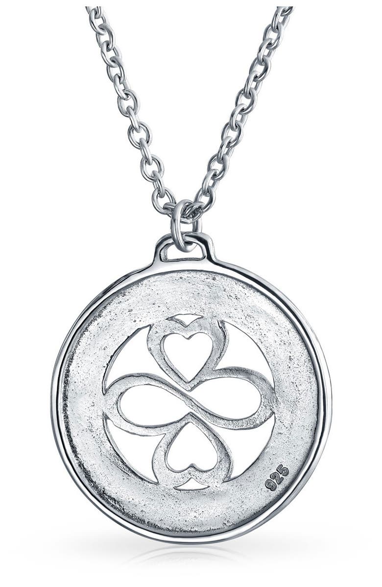 BLING JEWELRY Ayllu Infinity Heart Clover Round Pendant Necklace, Alternate, color, Silver