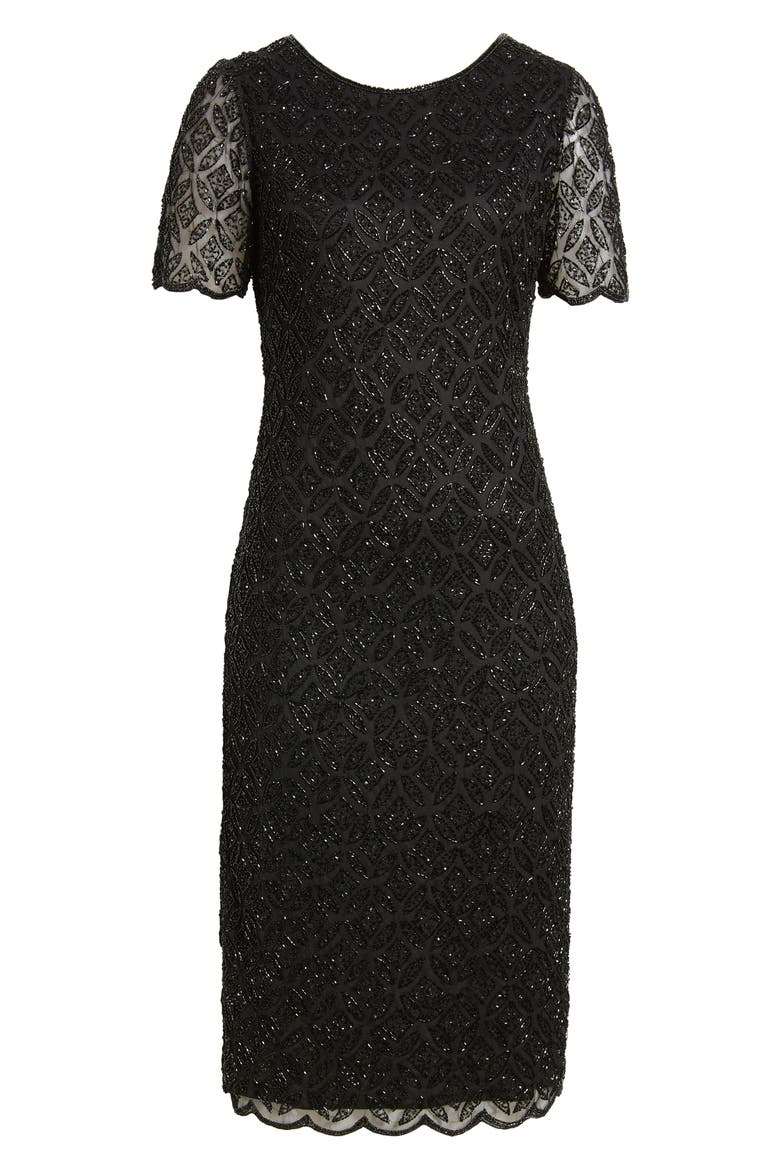 Beaded Midi Cocktail Dress, Alternate, color, BLACK