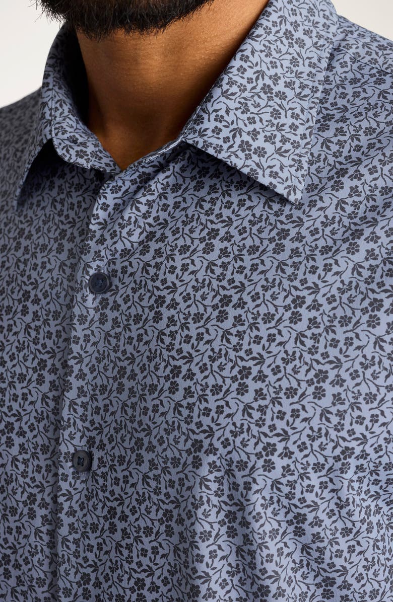Bonobos Tech Slim Fit Floral Short Sleeve Button-Up Shirt, Alternate, color, Blue