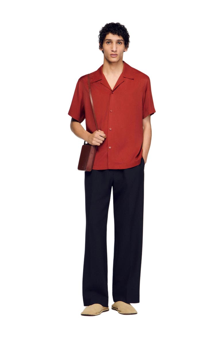 Loose-fit shark collar shirt, Alternate, color, Terracotta