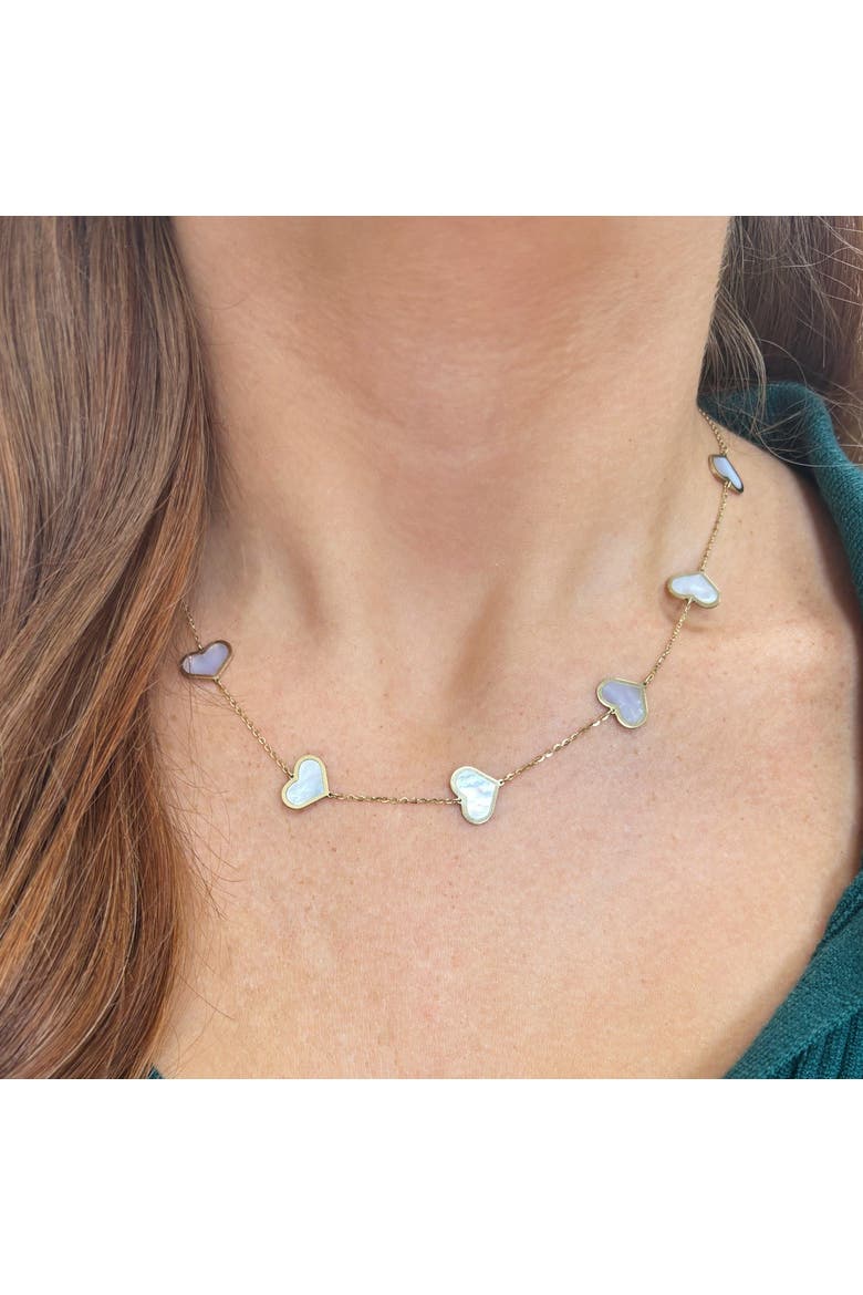 Large Mother of Pearl Heart Station Necklace, Alternate, color, Mother of Pearl