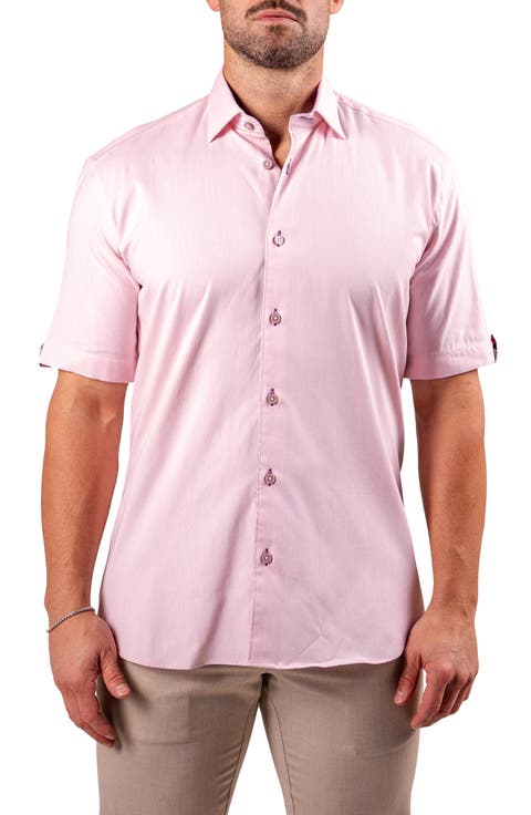 Galileo Resistance0123 Pink Short Sleeve Cotton Button-Up Shirt