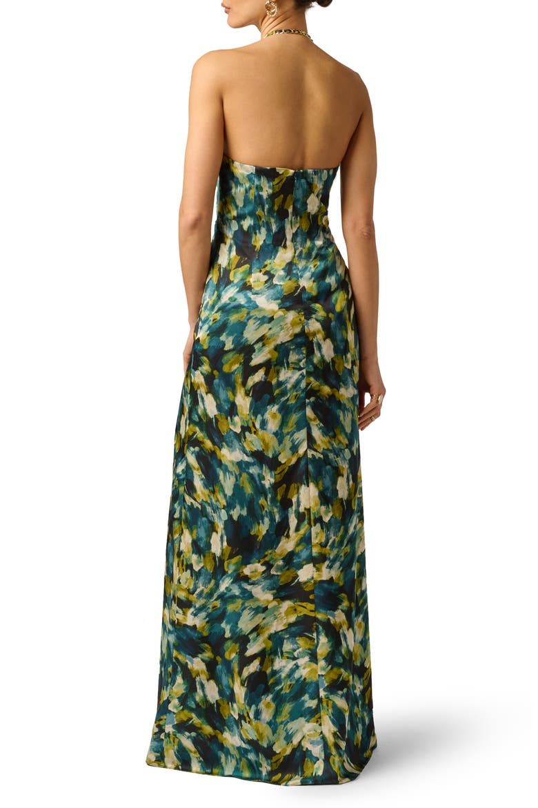 Print Halter Satin Gown, Alternate, color, GREEN MULTI