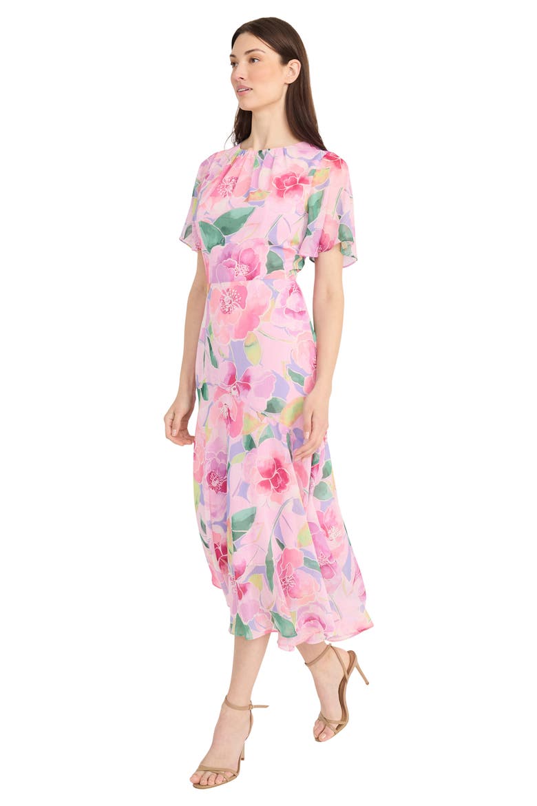 Floral Asymmetric Hem Midi Dress, Alternate, color, LAVENDAR/ PINK