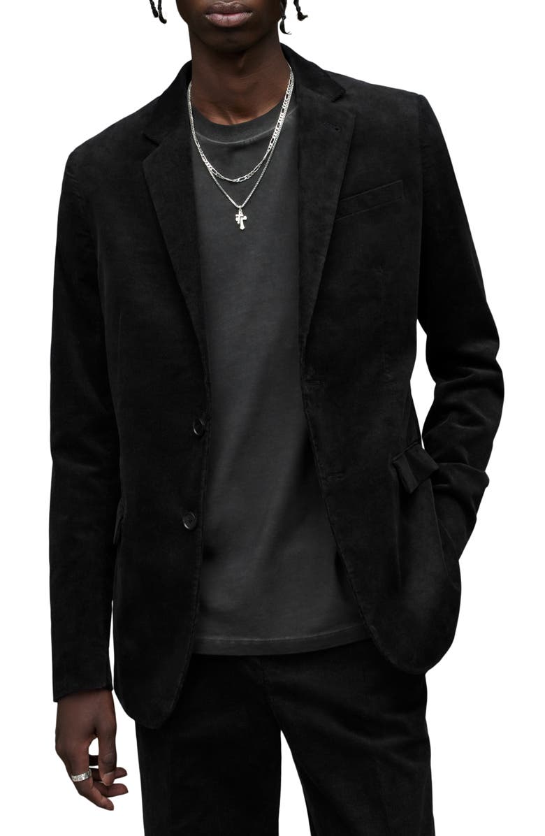 AllSaints Kiels Stretch Cotton Blend Velvet Blazer, Main, color,
