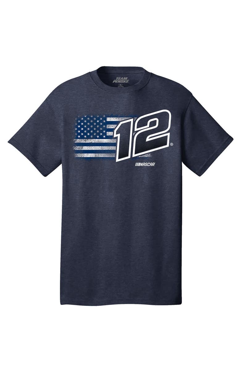 TEAM PENSKE Men's Team Penske Heather Navy Ryan Blaney Flag Tri-Blend T-Shirt, Alternate, color, Heather Navy