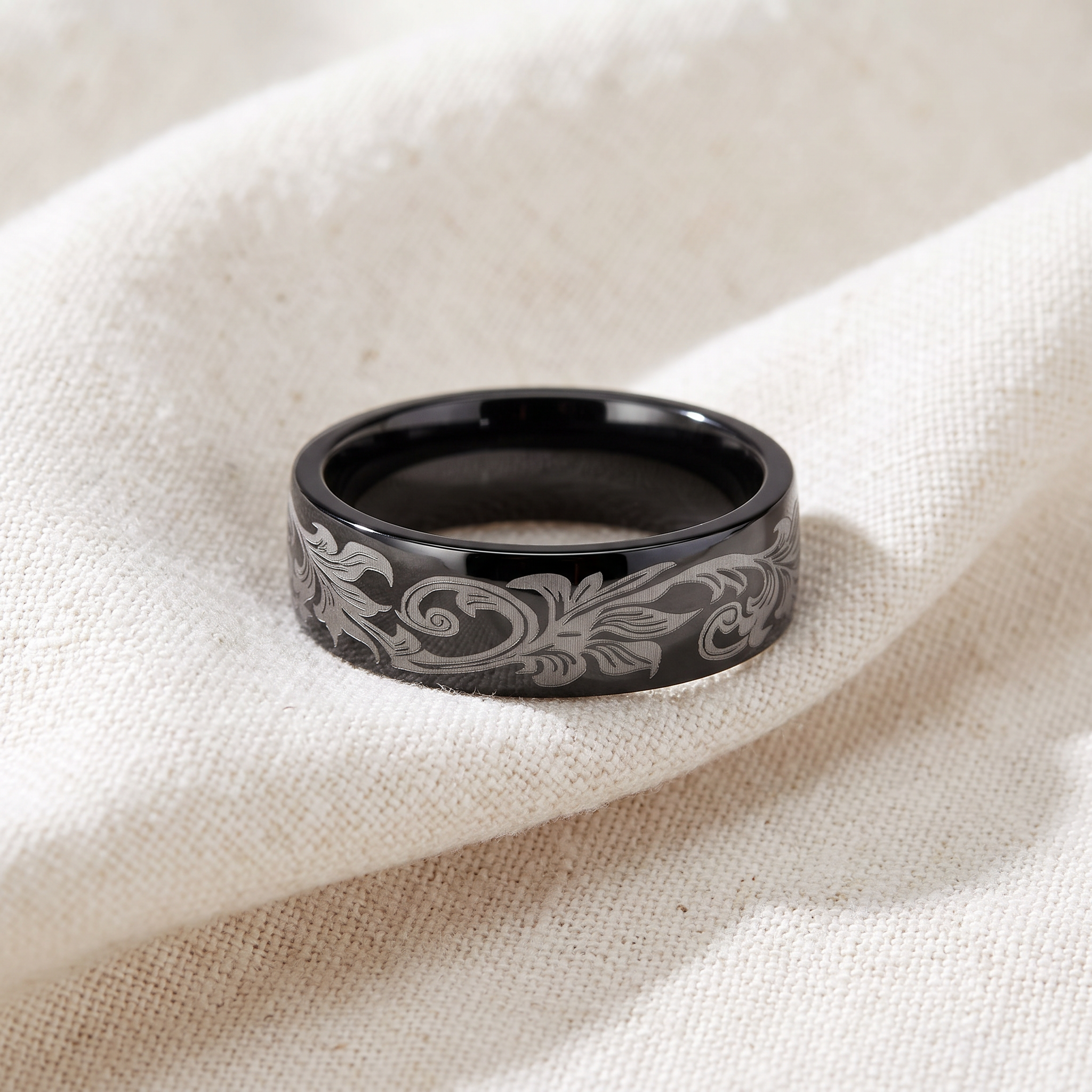Bliss Diamond Men's Black Barrel Script Titainum Ring 7mm Comfort Fit ...