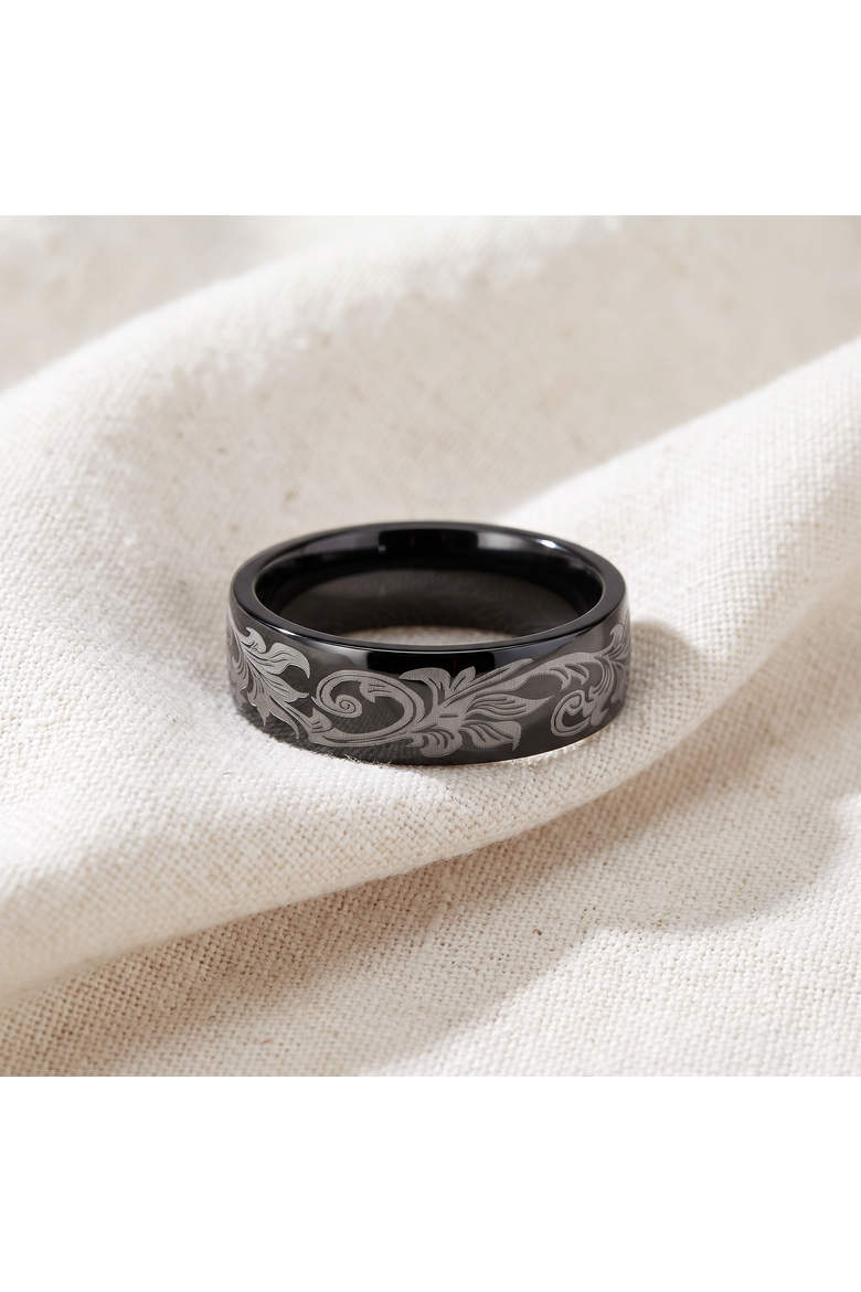 Men's Black Barrel Script Titainum Ring 7MM Comfort Fit Wedding Band, Alternate, color, Titanium