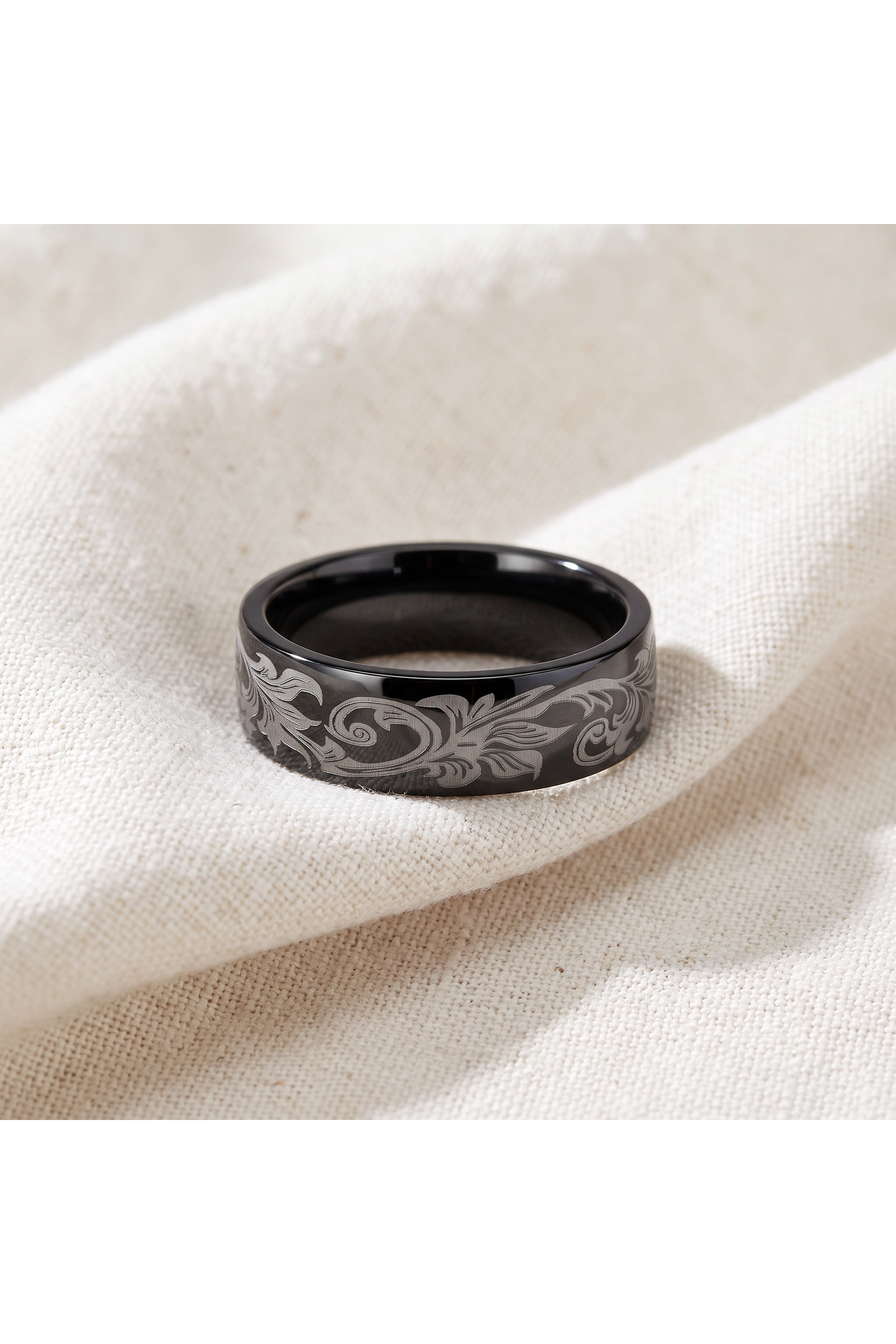 Diamond Scriptl Bliss Diamond Men's Black Barrel Script Titainum Ring 7mm Comfort Fit ...