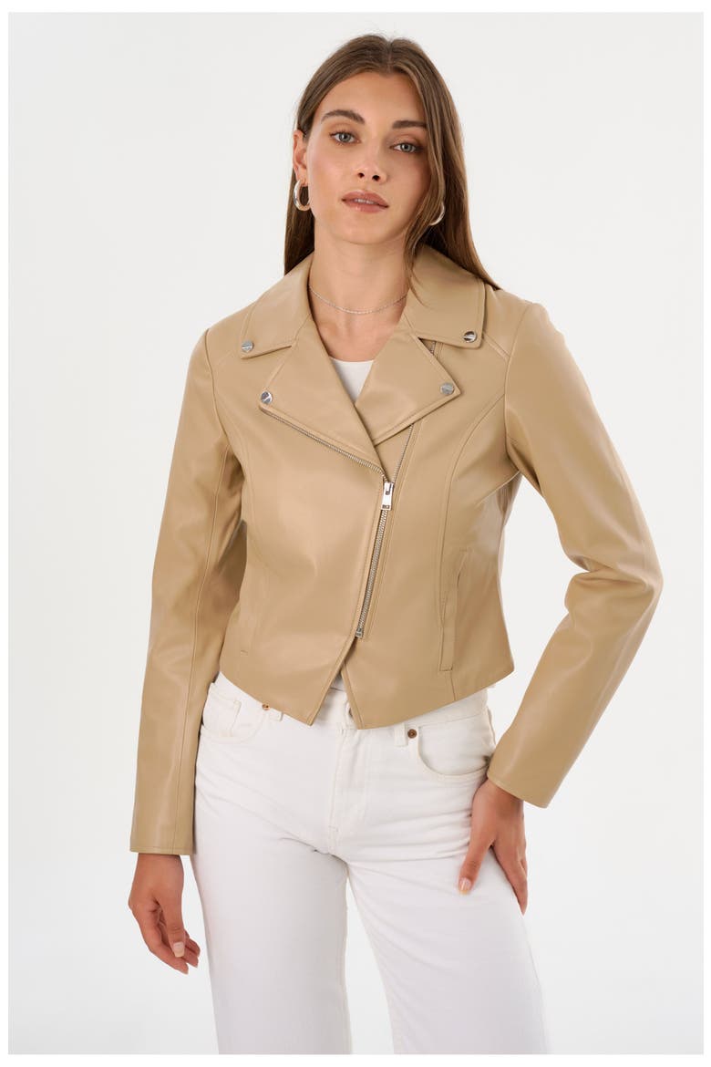 Pascale | Fitted Faux Leather Jacket, Alternate, color, Wheat