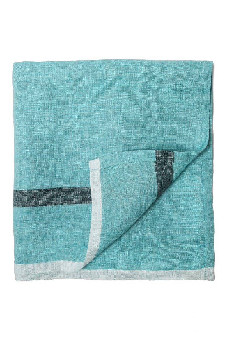Set of 4 Laundered Linen Napkins, Main, color, AQUA/CHARCOAL
