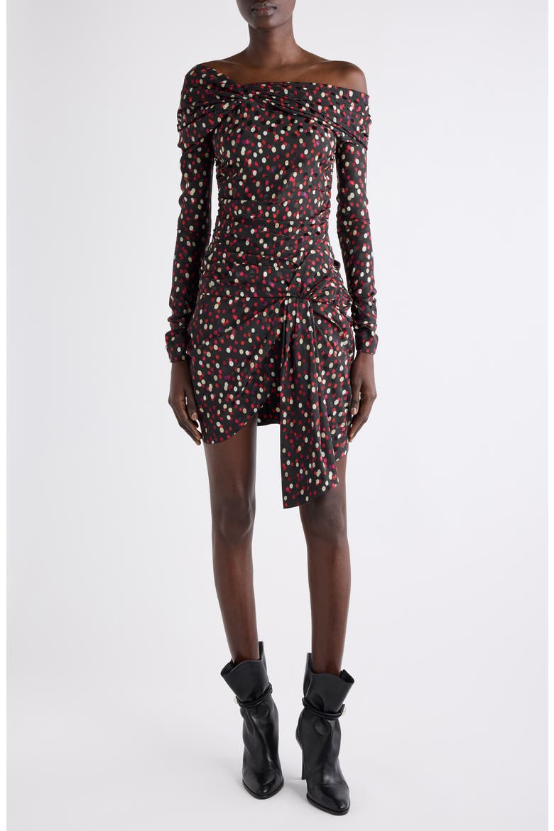 Elara Polka Dot Long Sleeve minidress, Main, color, BLACK/ RED