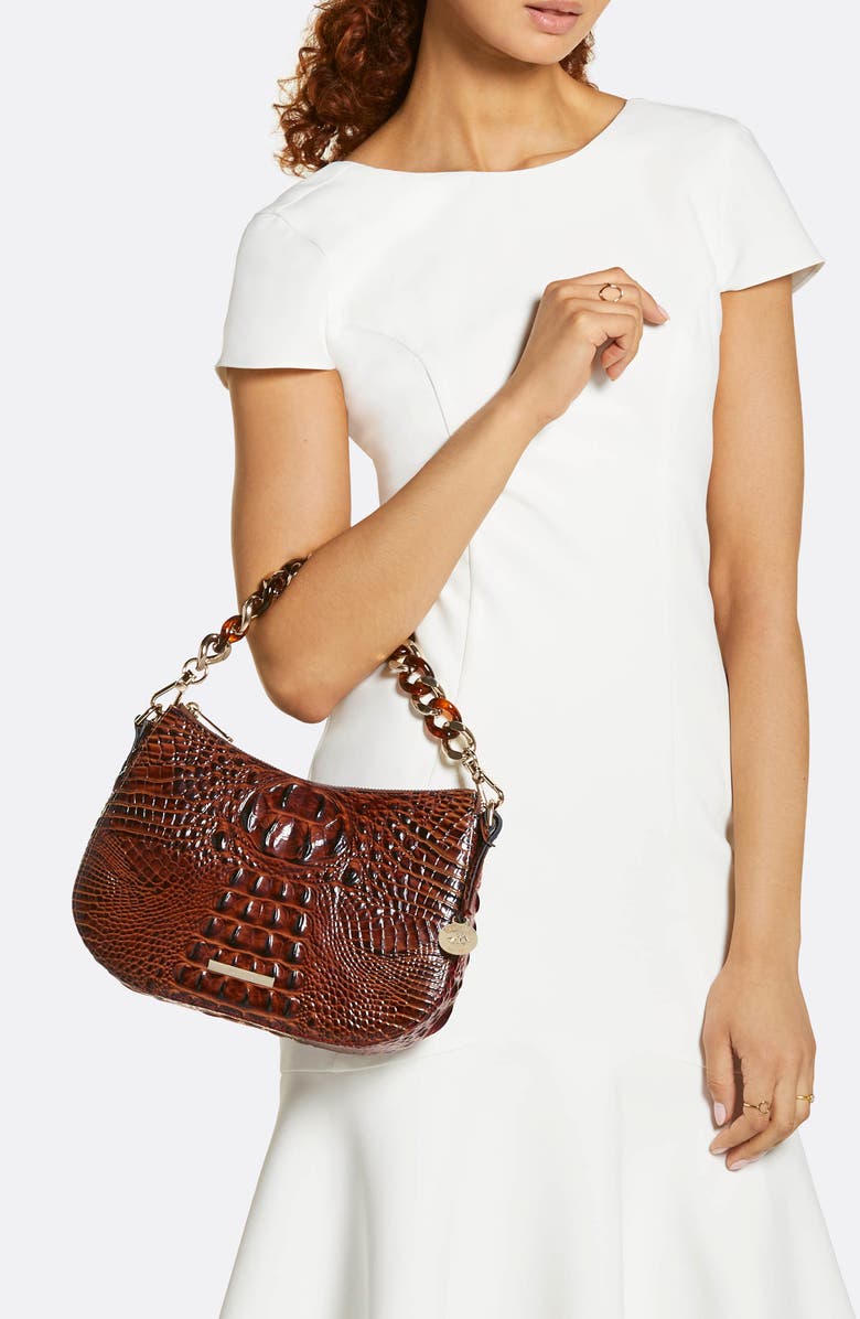 Brahmin Mod Shayna Croc Embossed Leather Shoulder Bag, Alternate, color, Dewberry