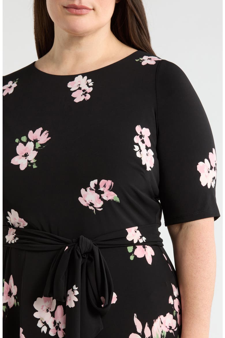 Floral Print Fit & Flare Midi Dress, Alternate, color, BLACK/ TUTU MULTI