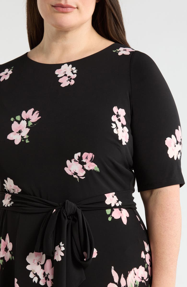 KASPER Floral Print Fit & Flare Midi Dress, Alternate, color, Black/ Tutu Multi