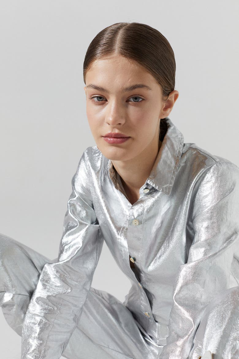 San Marino Metallic Linen Top, Alternate, color, Metallic Silver