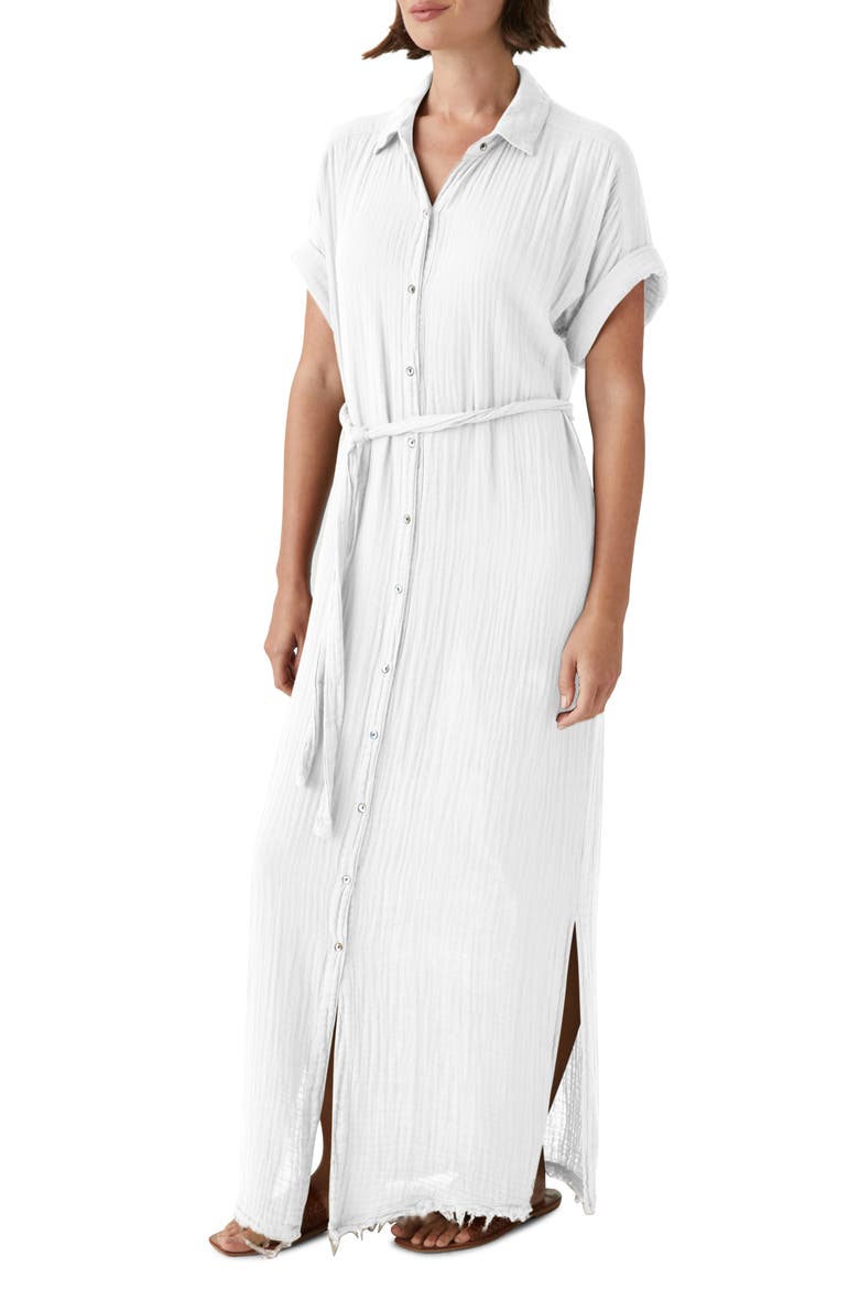 Allen Tie Waist Maxi Shirtdress, Alternate, color, WHITE