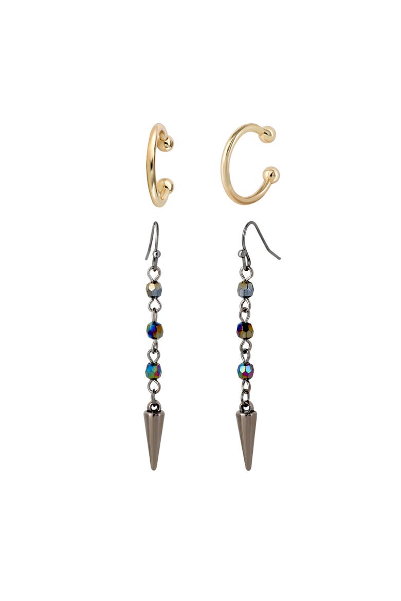 Rumi Ear Cuff and Drop Earrings Set Official License, Gold-Tone Cuffs and Black Earrings, K-Pop Gifts, Main, color, Gold-Tone