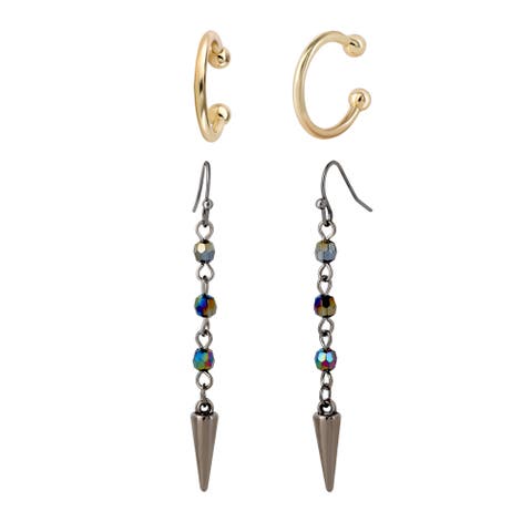 Rumi Ear Cuff and Drop Earrings Set Official License, Gold-Tone Cuffs and Black Earrings, K-Pop Gifts