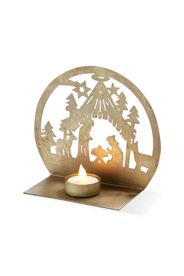 Nativity Tealight Holder Iron Candle Holders Christmas Decor, Main, color, Beige