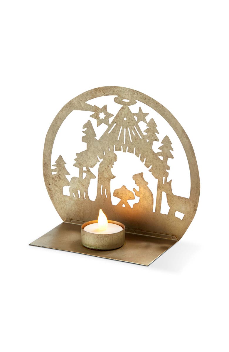 tag Nativity Tealight Holder Iron Candle Holders Christmas Decor, Main, color, Off-White