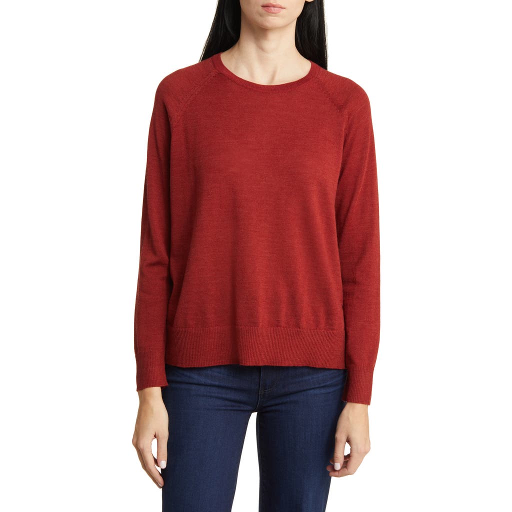 Eileen Fisher Raglan Sleeve Merino Wool Pullover In Red Cedar