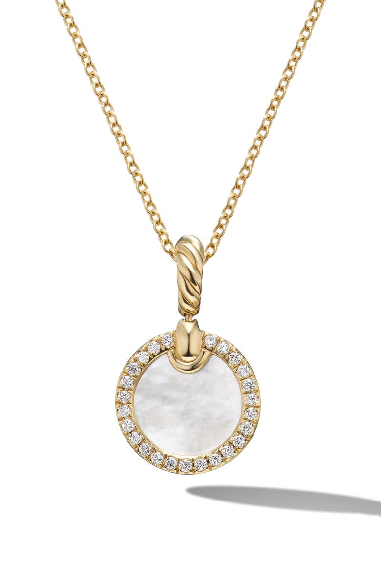 David Yurman Petite DY Elements<sup>®</sup> Pendant Necklace in 18K Yellow Gold with Mother of Pearl and Pavé Diamonds, Main, color, 
