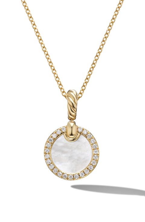 Petite DY Elements® Pendant Necklace in 18K Yellow Gold with Mother of Pearl and Pavé Diamonds