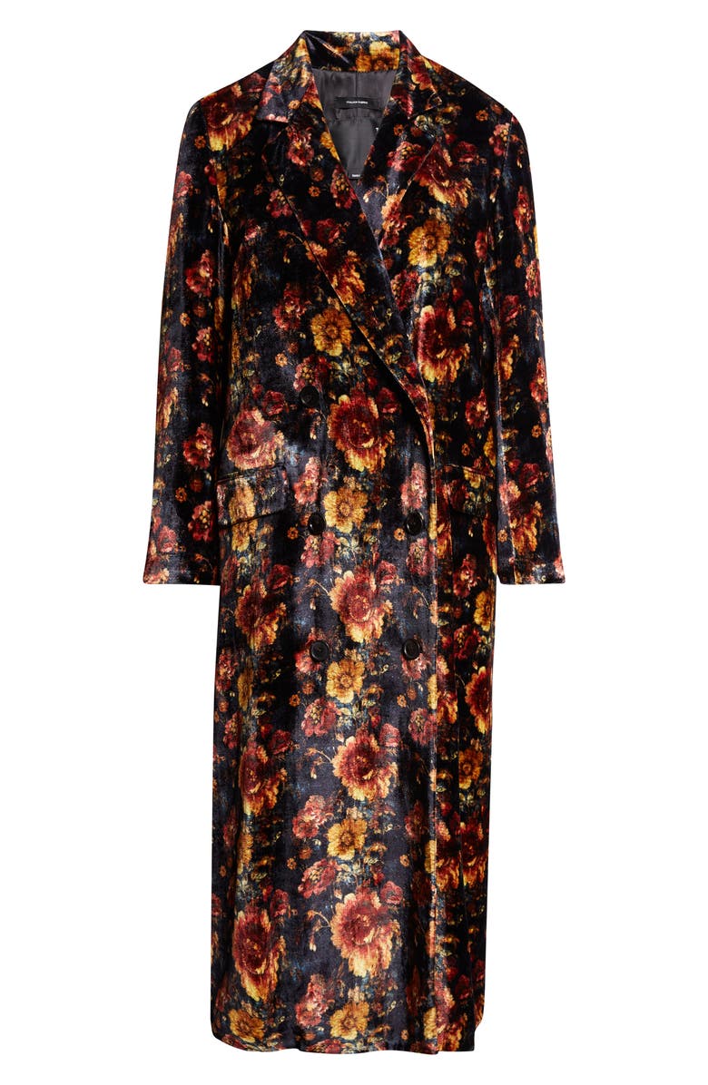 R13 Drapey Floral Double Breasted Velvet Duster Coat, Main, color, Orange Multi Floral