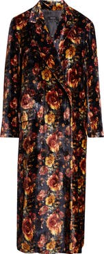 R13 Drapey Floral Double Breasted Velvet Duster Coat