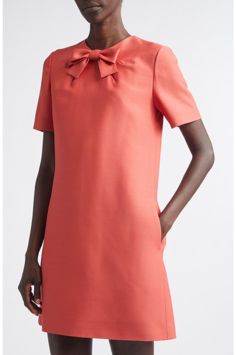 Crepe Couture Bow Wool & Silk Shift Dress, Alternate, color, RED