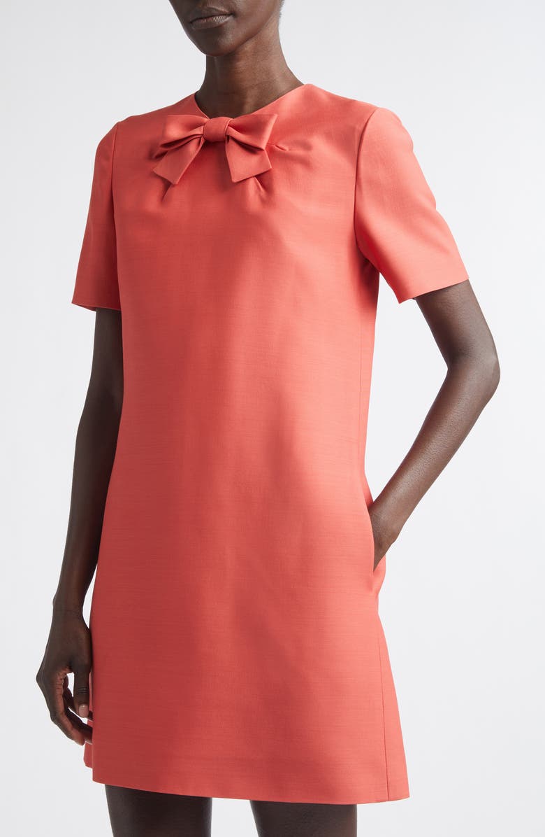 Valentino Crepe Couture Bow Wool & Silk Shift Dress, Alternate, color, Red