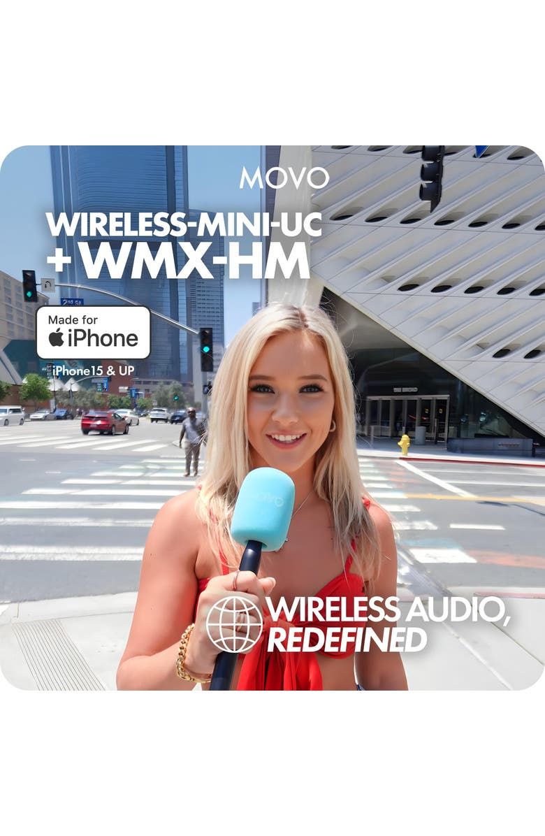 MOVO Wireless Mini UC Ultra Compact Wireless Lavalier Microphone for iPhone 15 and up with WMX-HM Handheld Adapter, Alternate, color, Black