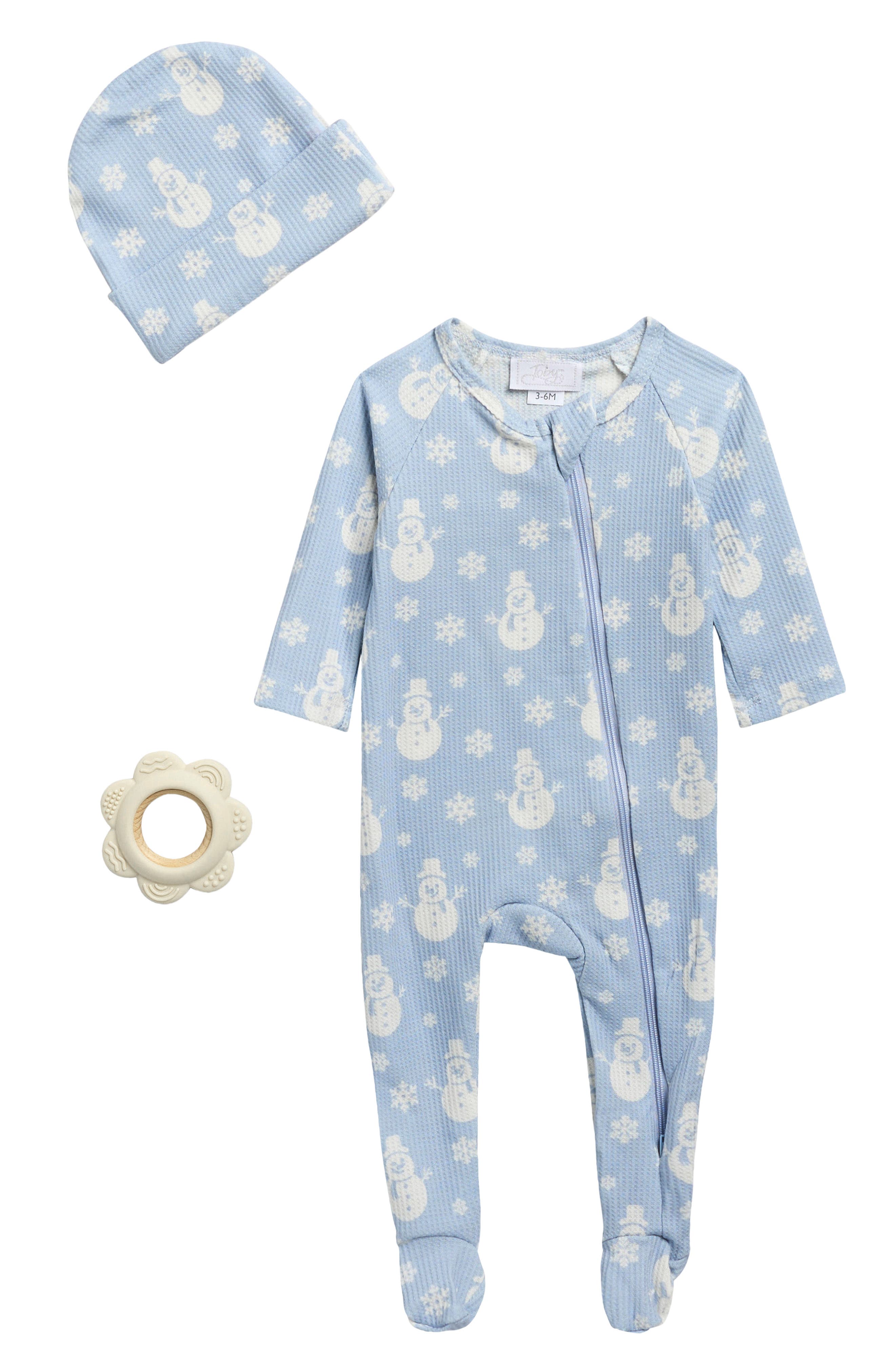 Toby Snowman Waffle Knit Footie, Hat & Teether Set