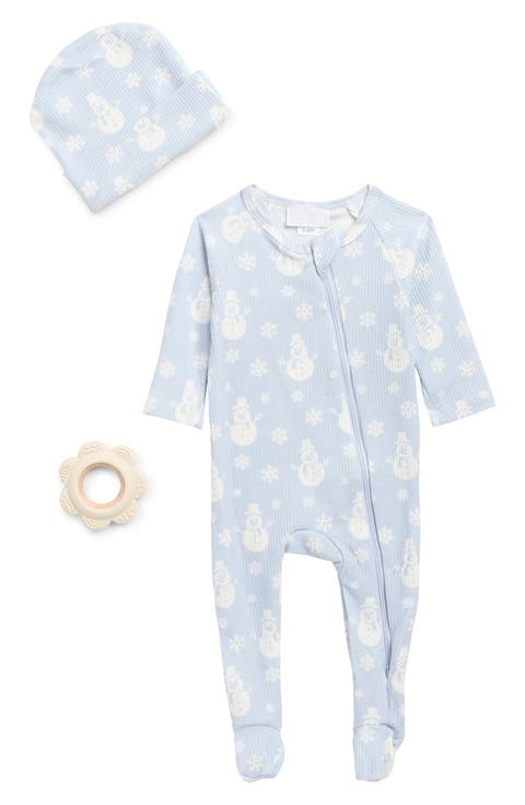 Snowman Waffle Knit Footie, Hat & Teether Set (Baby)