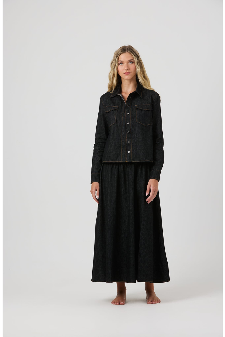 Hana Skirt, Alternate, color, Black Denim